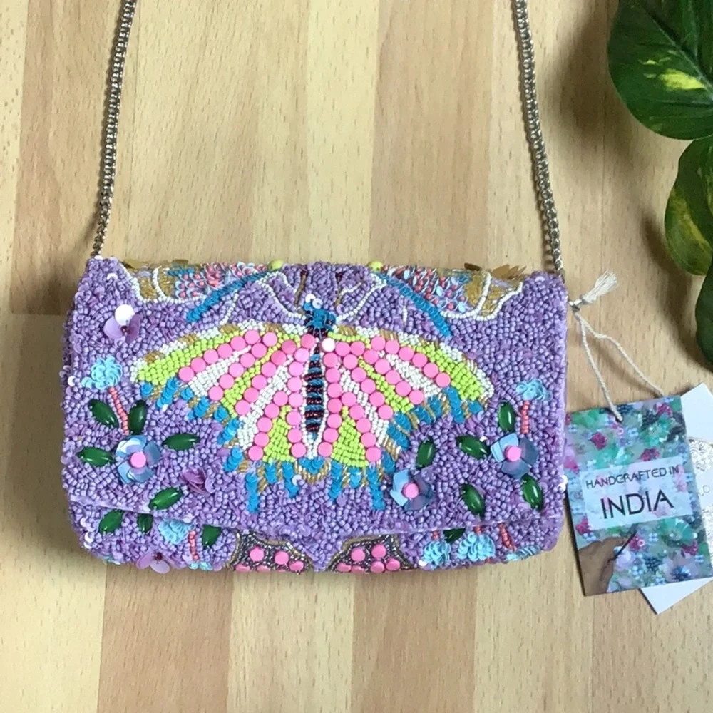 Anthro RARE Beaded Butterfly Crossbody Bag / Evening Clutch - Picture 2 of 14